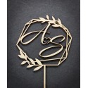 Cake Toper Rond + feuilles + initiales