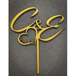Cake Toper Initiales + coeur + date